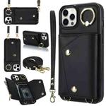 For iPhone 12 Pro Max Zipper Card Bag Phone Case with Dual Lanyard(Black)