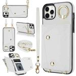 For iPhone 12 Pro Max Zipper Card Bag Phone Case with Dual Lanyard(White)