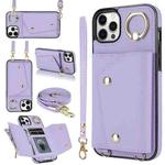 For iPhone 12 Pro Max Zipper Card Bag Phone Case with Dual Lanyard(Purple)