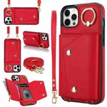 For iPhone 11 Pro Max Zipper Card Bag Phone Case with Dual Lanyard(Red)