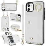 For iPhone 11 Zipper Card Bag Phone Case with Dual Lanyard(White)