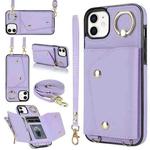 For iPhone 11 Zipper Card Bag Phone Case with Dual Lanyard(Purple)