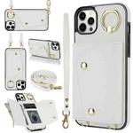 For iPhone 11 Pro Zipper Card Bag Phone Case with Dual Lanyard(White)