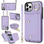 For iPhone 11 Pro Zipper Card Bag Phone Case with Dual Lanyard(Purple)