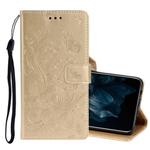 For Huawei Y7P / P40 lite E Pressed Printing Butterfly Pattern Horizontal Flip Leather Case with Holder & Card Slots(Gold)