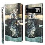 For Google Pixel 8 Pro 3D Painting Pattern Flip Leather Phone Case(Cat Tiger)