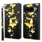 For Google Pixel 8 3D Painting Pattern Flip Leather Phone Case(Gold Butterfly)