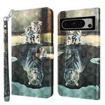 For Google Pixel 8 3D Painting Pattern Flip Leather Phone Case(Cat Tiger)