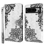 For Google Pixel 8 3D Painting Pattern Flip Leather Phone Case(Diagonal Black Flower)