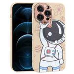 For iPhone 12 Pro Max Spaceman Binoculars Phone Case(Beige and Pink)