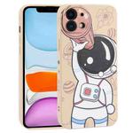 For iPhone 11 Spaceman Binoculars Phone Case(Beige and Pink)