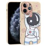 For iPhone 11 Pro Spaceman Binoculars Phone Case(Beige and Pink)
