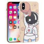 For iPhone XS / X Spaceman Binoculars Phone Case(Beige and Pink)