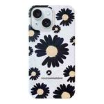 For iPhone 15 Frosted Daisy Film Phone Case(Black Flower)