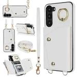 For Samsung Galaxy S23+ 5G Zipper Card Bag Phone Case with Dual Lanyard(White)