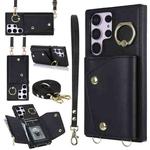 For Samsung Galaxy S23 Ultra 5G Zipper Card Bag Phone Case with Dual Lanyard(Black)