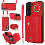 For Samsung Galaxy S22 5G Zipper Card Bag Phone Case with Dual Lanyard(Red)