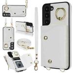 For Samsung Galaxy S22 5G Zipper Card Bag Phone Case with Dual Lanyard(White)