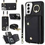 For Samsung Galaxy S21 5G Zipper Card Bag Phone Case with Dual Lanyard(Black)
