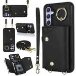 For Samsung Galaxy A54 5G Zipper Card Bag Phone Case with Dual Lanyard(Black)