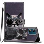 For Motorola Moto E13 Colored Drawing Leather Phone Case(Sunglasses Cat)