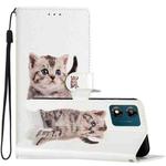 For Motorola Moto E13 Colored Drawing Leather Phone Case(Little Tabby Cat)