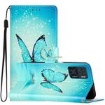 For Motorola Moto E22 Colored Drawing Leather Phone Case(Blue Butterfly)