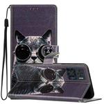 For Motorola Moto E22 Colored Drawing Leather Phone Case(Sunglasses Cat)