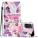 For Motorola Moto E22 Colored Drawing Leather Phone Case(Purple Marble)