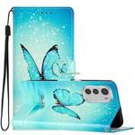 For Motorola Moto E32 Colored Drawing Leather Phone Case(Blue Butterfly)