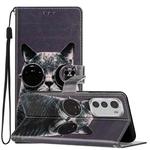 For Motorola Moto E32 Colored Drawing Leather Phone Case(Sunglasses Cat)