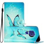 For Motorola Moto G9 / G9 Play Colored Drawing Leather Phone Case(Blue Butterfly)