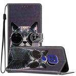 For Motorola Moto G9 / G9 Play Colored Drawing Leather Phone Case(Sunglasses Cat)