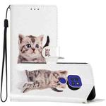 For Motorola Moto G9 / G9 Play Colored Drawing Leather Phone Case(Little Tabby Cat)