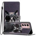 For Motorola Moto G42 Colored Drawing Leather Phone Case(Sunglasses Cat)