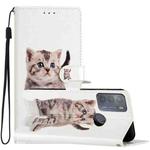 For Motorola Moto G50 Colored Drawing Leather Phone Case(Little Tabby Cat)