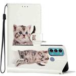 For Motorola Moto G60 Colored Drawing Leather Phone Case(Little Tabby Cat)