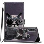 For Motorola Moto One Action Colored Drawing Leather Phone Case(Sunglasses Cat)