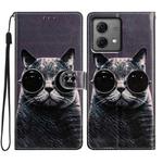 For Motorola Moto G84 5G Colored Drawing Leather Phone Case(Sunglasses Cat)