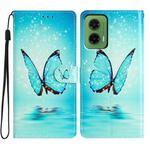 For Motorola Moto G35 Colored Drawing Leather Phone Case(Blue Butterfly)