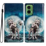 For Motorola Moto G35 Colored Drawing Leather Phone Case(Twin Wolves)