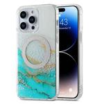 For iPhone 15 Pro Dual-side IMD Marble Magsafe Phone Case(White Green)