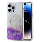 For iPhone 15 Pro Dual-side IMD Marble Magsafe Phone Case(White Purple)