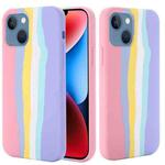 For iPhone 15 Rainbow Liquid Silicone Phone Case(Pink)