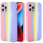 For iPhone 15 Pro Rainbow Liquid Silicone Phone Case(Pink)
