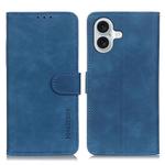 For iPhone 16 Plus KHAZNEH Retro Texture Leather Phone Case(Blue)