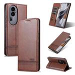 For OPPO  Reno10 AZNS Magnetic Calf Texture Flip Leather Phone Case(Dark Brown)
