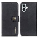 For iPhone 16 KHAZNEH Cowhide Texture Horizontal Flip Leather Phone Case(Black)