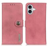For iPhone 16 KHAZNEH Cowhide Texture Horizontal Flip Leather Phone Case(Pink)