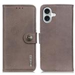 For iPhone 16 Plus KHAZNEH Cowhide Texture Horizontal Flip Leather Phone Case(Khaki)